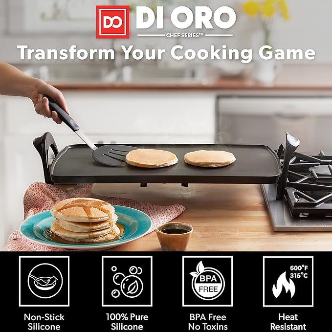 DI ORO - Chef Series FLEX Silicone Spatula 600ºF Heat-Resistant Flexible Silicone Rubber Turner Spatulas (3-Piece Set)