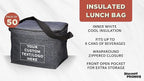 Custom Insulated Cooler Lunch Bag Set of 50, Personalized Bulk Pack - Perfect for Work, Travel, Outdoor Events - Black
