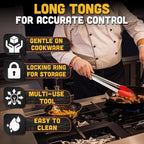 Kitchen Salad Tongs for Serving 17.3" - Heat-Resistant Extra Long Tongs with Silicone Tips for Convenient Flipping Food on BBQ - Stainless Steel Long Tongs for Grabbing & Cooking & Grilling