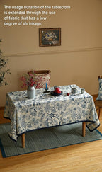 ISAENNE Designer French Linen Long Rectangle Tablecloth,Blue Floral Washable Indoor Table Cloth,Durable Home Decor Tablecloths for Dining Thanksgiving Kitchen Party Christmas,63"*94"-Ruyi B