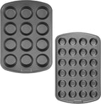 GoodCook Set of 2 Everyday Nonstick 12 cup standard and 24 cup mini Muffin Pan, Gray