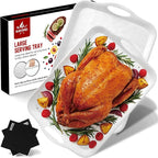 Extra Large 20" x 13" Serving Platters for Turkey, Cookie, Cupcakes, Gift Ready Melamine Serving Tray with Handles for Party Entertaining, Raised Dots & Matt Finish, Set of 2, White