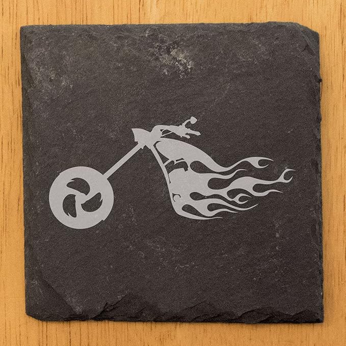 Ride The Fire: Flaming Chopper Motorcycle Coasters - Square Slate - Set of 6