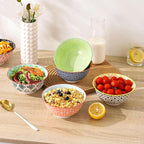 Cereal Bowls Set of 6 for Kitchen, 23oz Ceramic Bowls for Soup, Salad, Dessert, Rice, Serving, Oatmeal, Dishwasher & Microwave Safe, Assorted Colors