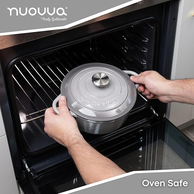 Cast Iron Dutch Oven with Lid – Non-Stick Ovenproof Enamelled Casserole Pot – Sturdy Dutch Oven Cookware – Grey, 3.1-Quart, 22cm – by Nuovva