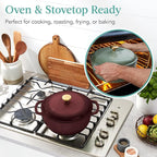 Best Choice Products 6 Quart Enamel Cast-Iron Round Dutch Oven, Family Style Heavy-Duty Pre-Seasoned Cookware for Home, Kitchen, Dining Room, Oven Safe w/Lid, Dual Handles - Cabernet Red