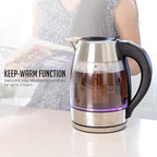 OVENTE Electric Tea Kettle with Temperature Control, Removable Tea Infuser, Easy to Fill Lid, Keep Warm Function, Auto Shut-Off, 1.7L Double Wall Borosilicate Glass, Stainless Steel Base, Silver KD68S