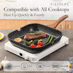 ESLITE LIFE 11 Inch Nonstick Grill Pan with Lid for Indoor Cooking, Versatile Induction Square Large Grilling Skillet Steak Pan for Stove Tops, PTFE & PFOA Free, Black