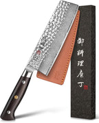 Japanese Chef Knife Kitchen Knife with 67 Layers Damascus Steel AUS-10 Core, Professional Damascus Knife with Full-Tang Ebony Wood Handle and Premium Gift Box(7 Inch Nakiri Knife)