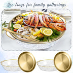 Baderke 4 Sets 11.8" Chilled Serving Tray for Parties Round Iced Platter with Ice Underneath Stainless Steel Clip Fruit Fork Shrimp Cocktail Serving Dish for Oysters Crawfish Fruits (Gold)
