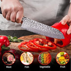 FINDKING Eternity Series Japanese Santoku Knife with ABS sheath, Professional Kitchen Knife, 9Cr18MoV Damascus Steel Blade, Resin Octagonal Handle, for Meat, Fruits, Vegetables, 7 Inches