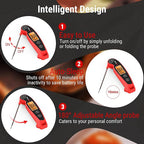 ThermoPro TP605 Instant Read Meat Thermometer for Cooking, Waterproof Digital Food Thermometer with Large Backlit LCD, 180° Foldaway Probe Kitchen Thermometer for Grilling, Smoking & Candy Making