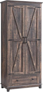 AMERLIFE 72" Tall Kitchen Pantry Storage Cabinet, Adjustable Shelves and Drawer, Farmhouse Food Pantry Cabinet for Kitchen, Living Room, Dining Room, Antique Oak