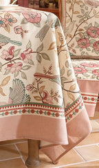 patdrea Designer Pink Linen Table Cloth for Sqaure Table,French Tablecloth with Birds Pattern,Small Colorful Decoration Cover for Kitchen Dining,Christmas,Party,Thanksgiving,55"x55"-Kulom a