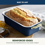 GreenPan Bakeware Set, 7 Piece Nonstick Ceramic Gold Handle Baking Sheets, Cake Pans, Loaf Pan, Muffin Tin, Cooling Rack, PFAS & BPA Free, Freezer to Oven Dish, Bake & Roast Ovenware, Oxford Blue
