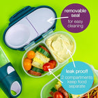 b.box Snack Box Reusable Snack Containers with Lids 2 compartments, Bento Box for kids and toddlers, Leakproof Lunch Box, BPA free and Dishwasher Safe Snack Container (Indigo Rose, 1 3/4 Cup)