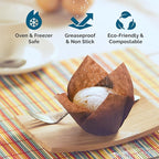 Tulip Cupcake & Muffin Liners – 50gsm XL Floral Baking Cups – 200 Pcs Natural & Non Toxic Paper Wrappers for Wedding, Bakery, & Party Supplies, Brown, by BHI Packaging