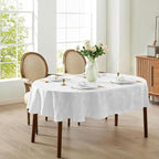 Newbridge Barcelona Luxury Damask Fabric Tablecloth, 60” Wide x 120” Oval, White, 100% Polyester, No Iron, Soil Resistant Dining Room, Party and Banquet Table Cover