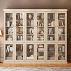 70.8" Tall Brown Bookshelf with Glass Doors, Farmhouse Modular Bookcase with 6-Tier Adjustable Shelves, Large Storage Cabinet for Home Office, Living Room, Set of 2