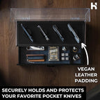 Premium Pocket Knife Display Case for 10 Knives - Wooden Knife Organizer, Storage & Holder with Unique Pillars, Hinged Cover, Drawer - Knife Collection Box - Handcrafted for Men