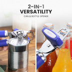 Zulay Kitchen Heavy Duty Stainless Steel Can Opener Manual with Bottle Opener - Rust Proof Manual Can Opener With Turn Knob & Comfy Soft Grip Handles - Purple