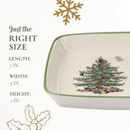 Spode Christmas Tree Rectangular Sentiment Tray (7" x 5") - Festive Earthenware Serving Plate for Holiday Snacks, Side Dishes, Treats, Durable Christmas Tableware - Microwave & Dishwasher Safe