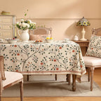 ISAENNE Designer Floral Extra Long Rectangle Tablecloth,French Linen Light Beige Indoor Table Cloth,Fall Wrinkle Resistant Decor Tablecloths for Dining Thanksgiving Kitchen,63"*110"-Flora A