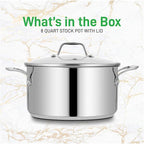 NutriChef 8-Quart Stainless Steel Stock Pot - 18/8 Food Grade Stainless Steel Heavy Duty Induction - Stock Pot, Stew Pot, Simmering Pot with See-Through Lid, Dishwasher Safe - NCSP8
