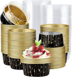 EUSOAR Disposable Ramekins, 200pcs 5oz Aluminum Cupcake Baking Cups Reusable, Mini Muffin Cups Cupcake Liners with Lids, Creme Brulee Containers Mold Tin, for Party Family Gathering Shower Catering