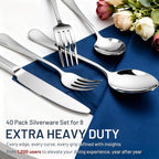 KIKCOIN 40 Pack Silverware Set for 8, Balanced Weight Stainless Steel Flatware Set, Mirror Polished Spoons And Forks Knife Set, Heavy Duty Cutlery Utensils Set for Home Kitchen Restaurant Wedding