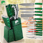 FULLHI 14pcs Block Knife Set, Chef's Knife Steak Knives Set with Block and Sharpener, Kitchen Knife Set, Multi-colour Handle, Gifts for Men Women