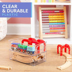 Plastic Food Storage 4 Pack Clear Container Bin with Handles for Organizing Kitchen, Pantry, Refrigerator, Freezer, Pantry, Cabinet, Closet, Bathroom. Stackable 10”x6”x3”