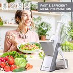 5 in 1 Safe Mandoline Slicer for Kitchen, Safe Vegetable Chopper with Paring Knife, Adjustable Thickness, Easy to Clean, Vegetable Slicer, Slicing, Strips, Shredding, Dicing, Chop (LightGray)