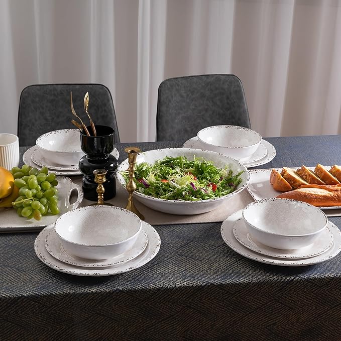 Melamine Large Serving Bowls Set of 2, 13.75" and 130 OZ Farmhouse BPA Free Salad, Pasta and Mixing Serving Bowls, Large Bowls Set for Serving Food, Durable and Dishwasher Safe, Ivory