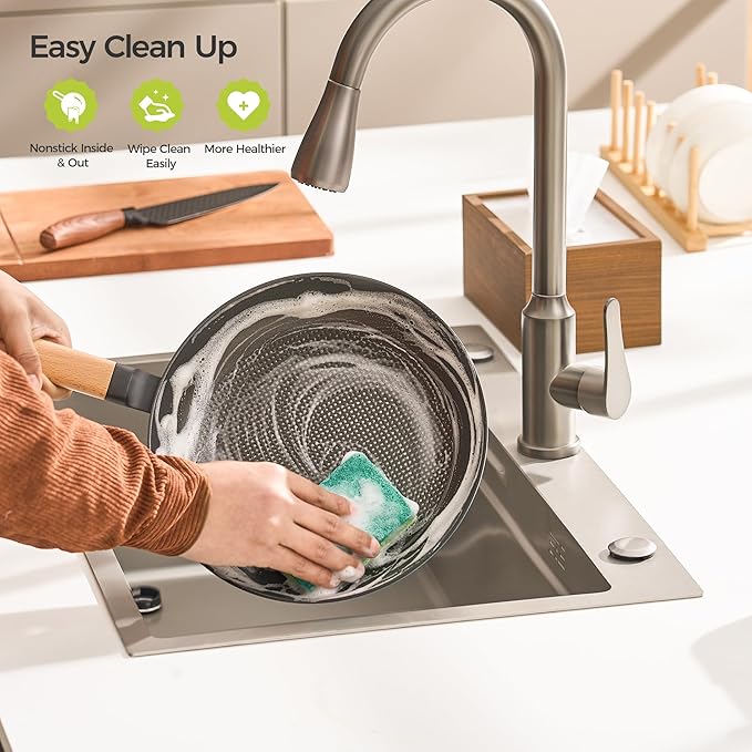 YUTANN 8&10&12 Inch Pre-seasoned Cast Iron Skillet,Enameled Non-stick Frying Pans with Detachable Handle,Lightweight,Dishwasher Oven Safe (500°F)