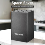 WELLSTAR 5-Inch Steak Knife Holder Only– Wooden Knife Block with 8 Slots (No Knives Included) – Compact, Space-Saving Design for 5" Steak Knives – Sturdy Wood Storage Organizer