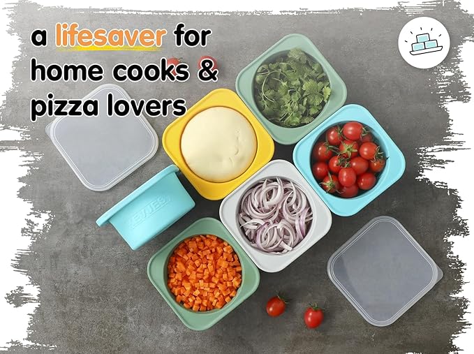 Stackable Silicone Artisan Pizza Dough Proofing Containers with Lids (2 Yellow+2 Space Gray)