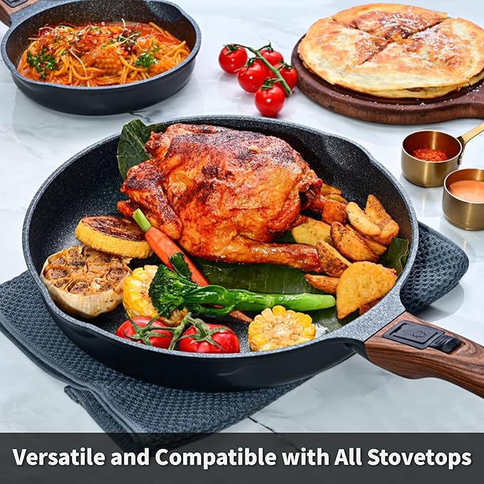 10 Inch and 12.5 Inch Smart Nonstick Frying Pan Set with Removable Handles,Cast Aluminum and Anti-Scratch Skillets,Compatible with All Stovetops,Dishwasher and Oven Safe
