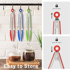Hotec Mini Silicone Kitchen Tongs for Cooking - 7-Inch Small Serving Tongs with Silicone Tips, Set of 3 (Red,Blue,Green)