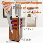 360° Rotating Magnetic Knife Block without Knives - Universal Holder for Counter Top with Removable Bristles, Acacia Wood