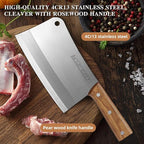 KOFERY 7.3-inch Chinese Bone Cleaver - Heavy Duty Butcher Knife Meat Chopper with Nature Wooden Handle, Perfect for Home Kitchen Use