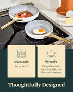 Caraway Fry Pan Duo - Nonstick Ceramic Frying Pan (8" & 10.5”) - Non Toxic, PTFE & PFOA Free - Oven Safe & Compatible with All Stovetops (Gas, Electric & Induction) - White