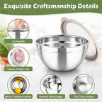 TeamFar Mixing Bowls, 3PCS Stainless Steel Serving Salad Bowls with Lids & 3 Graters, For Kitchen Mixing/Baking/Storing/Prepping, Visible & Airtight, Easy Clean - 4.5/3 / 1.5 QT, Khaki