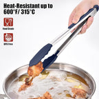 Doosu Kitchen Tongs for Cooking - 600°F Heat Resistant Food Tong with Non-Scratch Silicone Tips, Heavy Duty Stainless Steel Locking Tong for BBQ, Grilling Steak, Serving Salad Pasta (12in, Navy Blue)
