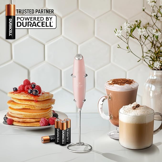 Zulay Kitchen Powerful Milk Frother Wand With 4 AA Duracell Batteries - Ultra Fast Handheld Drink Mixer - Electric Whisk Foam Maker for Coffee, Lattes, Cappuccino, Matcha & Creamer