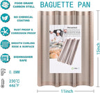 Hesanzol Baguette Pans for Baking 15" x 11", Carbon Steel 3 Loaf Nonstick Baguette Baking Tray for French & Italian Perforated French Bread Pan (2pack - Gold)
