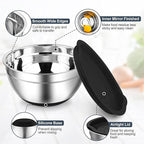 TeamFar Mixing Bowls, Black Mixing Bowls with Lids Set, Stainless Steel Nesting Salad Bowl with Air-tight Lid & Silicone Bottom, Non Slip & Stackable - Set of 6-4.6/2.6/2 / 1.5/1 / 0.7 Qt