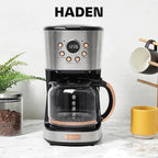 HADEN Heritage 12 Cup Programmable Retro Coffee Maker Machine Bundled with 2 Slice Wide Slot Toaster with Removable Crumb Tray, Steel/Copper