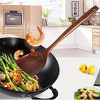 FJNATINH Wooden Wok Spatula Ladle Tool Set, 14-inch Long Handle Teak Wok Spatula