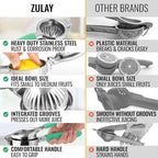 Zulay Kitchen Lemon Squeezer Stainless Steel with Premium Heavy Duty Solid Metal Squeezer Bowl and Food Grade Silicone Handles - Large Manual Citrus Press Juicer and SS Lime Squeezer (Mint)